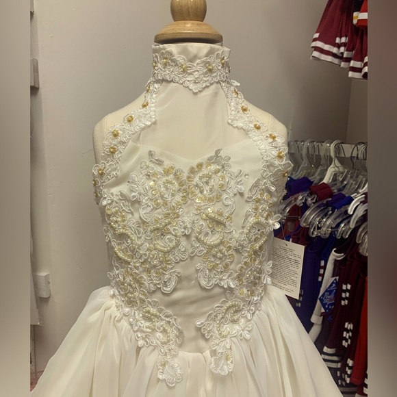 Sz 6 Off White Halter Neck Beaded Pageant FlowerGirl Special Occasion Dress NWT - Picture 2 of 8